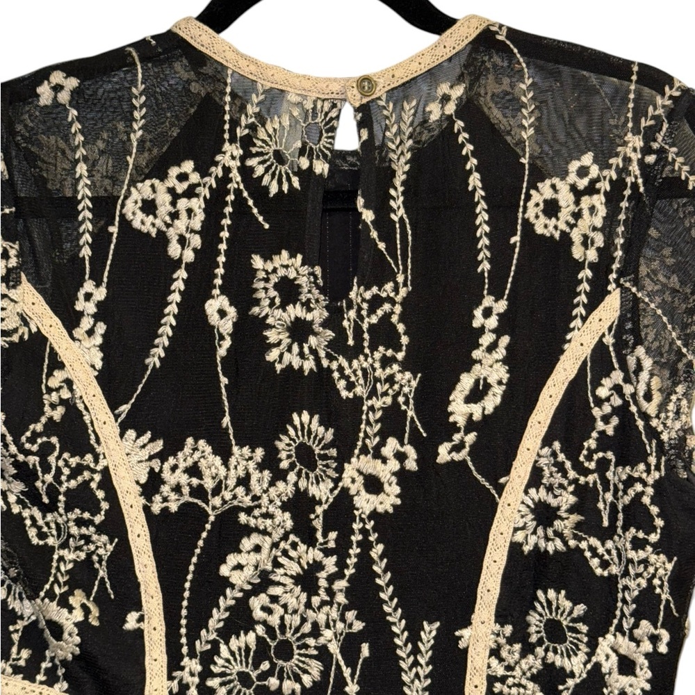Free People Black and Ivory Women’s Burnout Style Lace Embroidered Dress - Picture 6 of 8